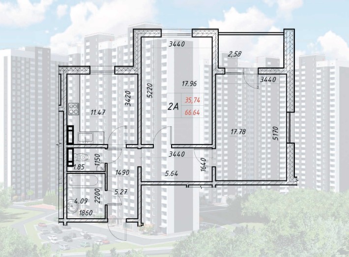 Продаж 2 кімн квартири 66.64м в ЖК «Деснянський» - фото 1