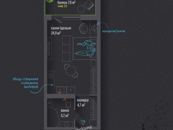 1кімнатна квартира біля парку вул. Національної Гвардії Ивано-Франковск