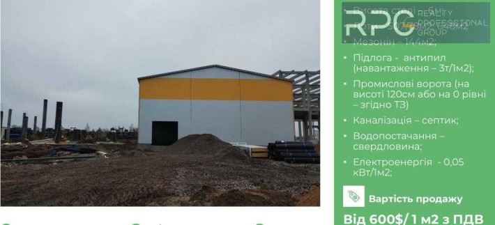 БЕЗ% продаж СКЛАДУ 600 $ м² 1155 м² Святопетрівське СУПЕР ЦІНА - фото 1