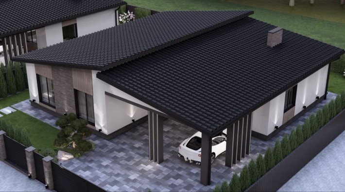 НОВИЙ сучасний будинок з каміном, терасою та навісом на 2 авто - фото 1