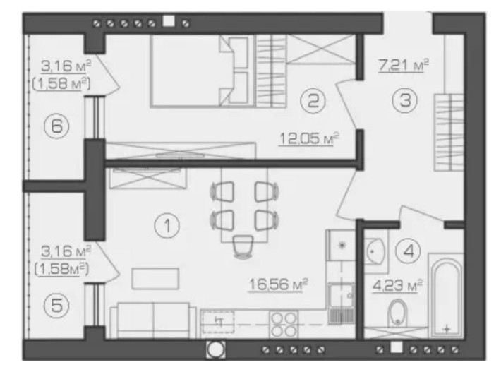 Повноцінна 1-кімнатна квартира з двома балконами - фото 1