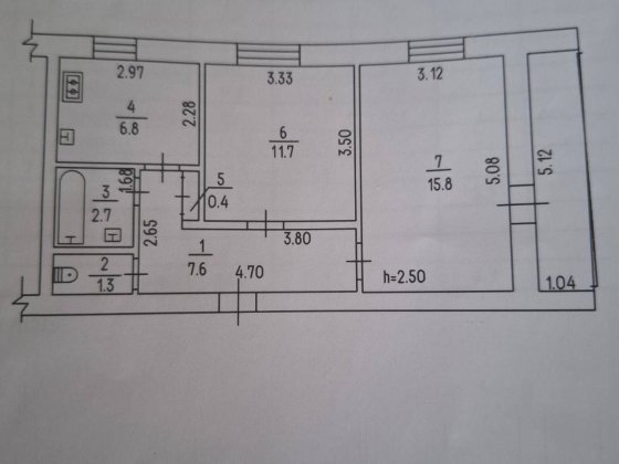 2-кімнатна квартира 51,3 м2 під ремонт Смела