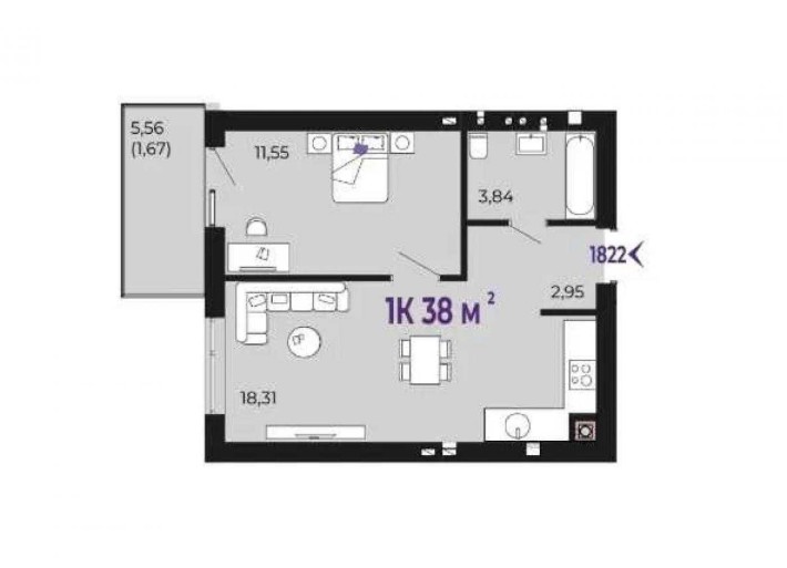 Здана, готова до Ремонту 1 кім. квартира в ЖК "Долішнній" - фото 1