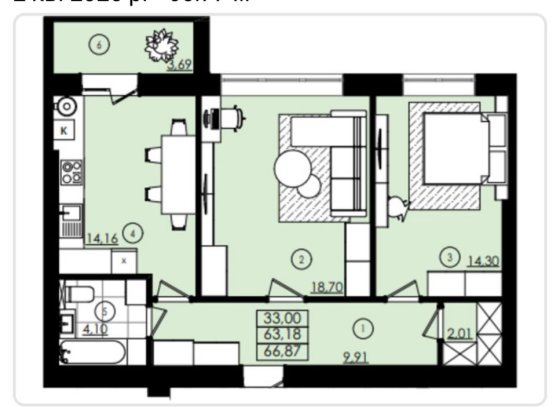 2К 66м.кв жк Вишневий Микитинцы