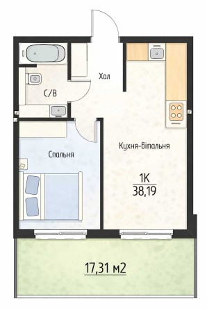 1К квартира з власним двориком. Без комісії. 20хв до метро. Розтер-ння - фото 1