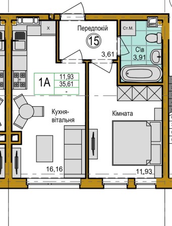 Інвестиція! 1-к квартира 35 м² у новому будинку - фото 1