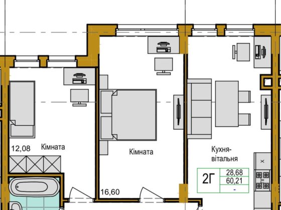 Вигідна інвестиція! 2-к квартира 60 м² у новому будинку Хотов