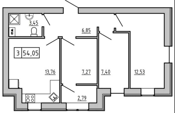 ЖК Кекс:Стильная 3-комнатная 54м² с Ремонтом и Газовым Котлом.Звоните! - фото 1