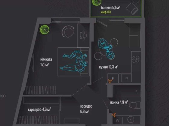 Продаж 1-кімнатної квартири в центрі міста, вул.Національної Гвардії d Івано-Франківськ