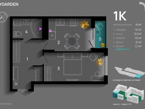 Продаж 1-кім квартира з ергономічним плануванням ЖК Skygarden a Івано-Франківськ