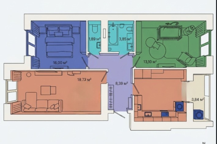 Готова 3-кімнатна кв  Центрі, 4 поверх,  Індивідуальне опалення - фото 1
