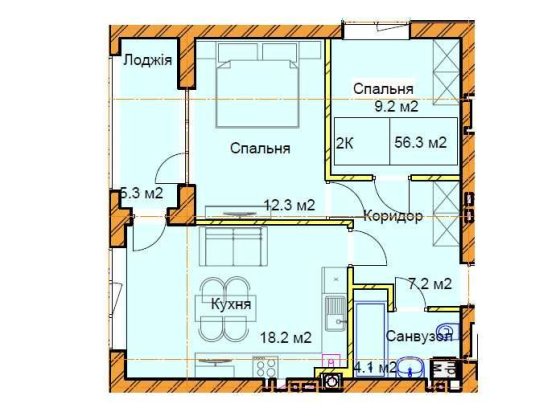 2к Квартира 56.3м² | Кухня-вітальня 18м² | Поповича 37 | Без комісії Рівне
