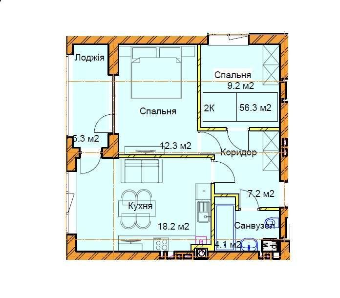 2к Квартира 56.3м² | Кухня-вітальня 18м² | Поповича 37 | Без комісії - фото 1