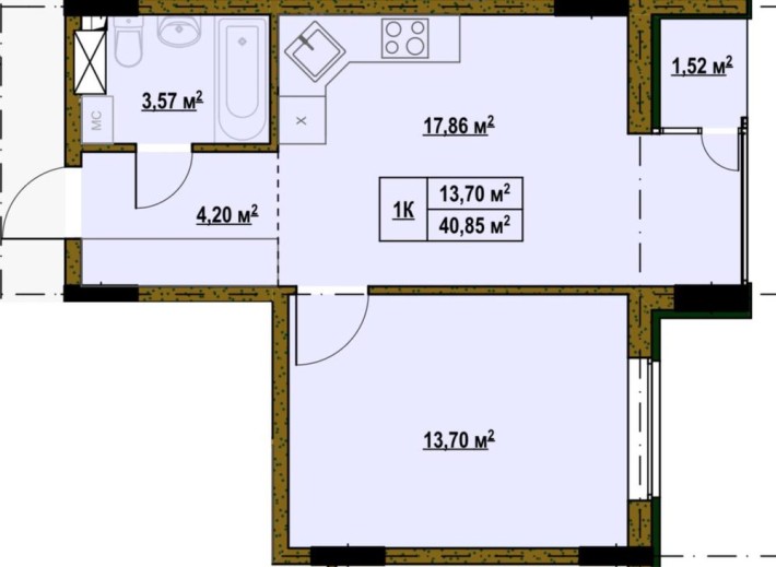 Велика однокімнатна квартира 40кв.м, Троєщина - фото 1