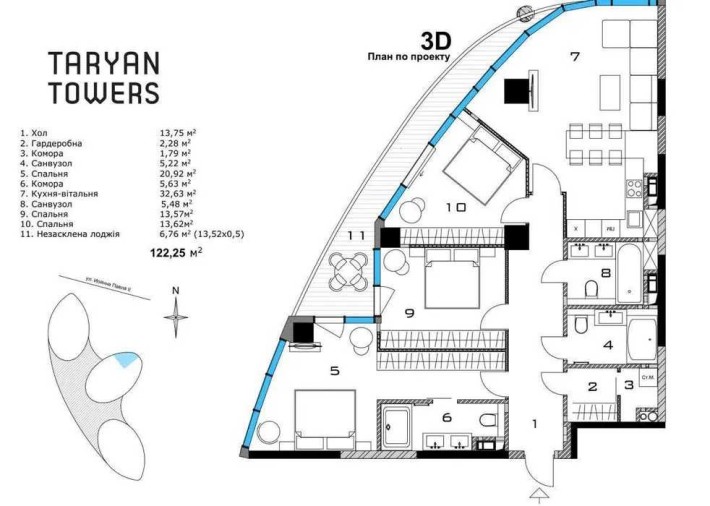 NEW! БЕЗ% 2 Вежа 122м2 ЖК Taryan Towers Іоанна Павла Печерськ Центр - фото 1