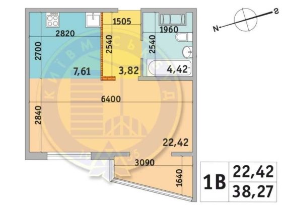 Однокімнатна квартира в Києві. 38,27 кв.м. ЖК "Мілос" Киев