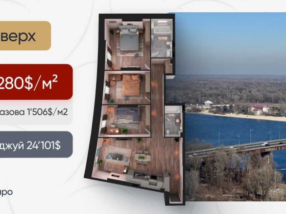 3к 107м² з видом на Дніпро - економія 24 101$, пр. Степана Бандери, 30 Киев