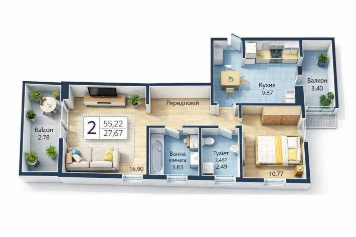 2-кімнатна квартира в новобудові під ремонт по переуступці - фото 1