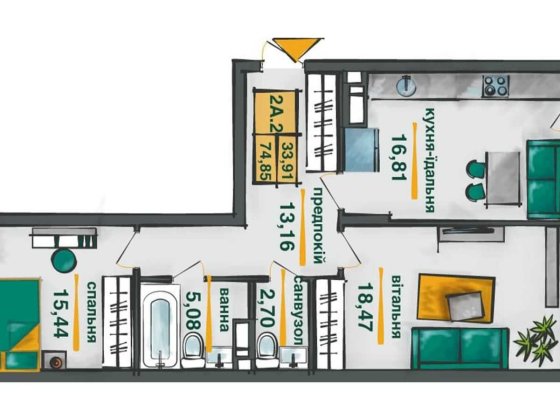 БЕЗ % Продаж 2-к квартири 75,7 м2  ЖК Сирецькі Сади, Виговського 10-С Київ