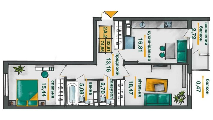 БЕЗ % Продаж 2-к квартири 75,7 м2  ЖК Сирецькі Сади, Виговського 10-С - фото 1