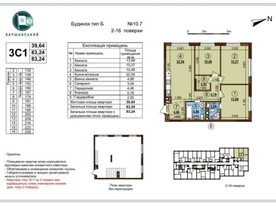 Продаж!!! 3-кімнатна квартира Варшвський 3, будинок 10.7, поверх 5 Киев