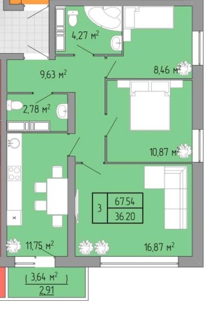 ЖК Акварель 3. Дом сдан. Пишоновсая. 68 м. 3х комн. - фото 1