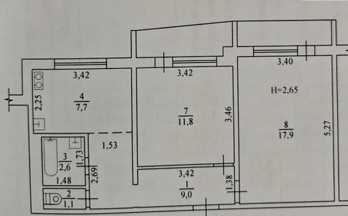 Продам просторную 2к квартиру на Алексеевке под Ваш ремонт!57м2(90770) - фото 1
