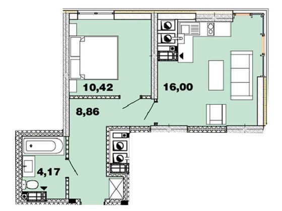 1-кімн. квартира. 39.44 м2. 5 черга ЖК "Crystal Avenue" Петропавловская Борщаговка