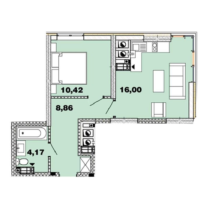 1-кімн. квартира. 39.44 м2. 5 черга ЖК "Crystal Avenue" - фото 1