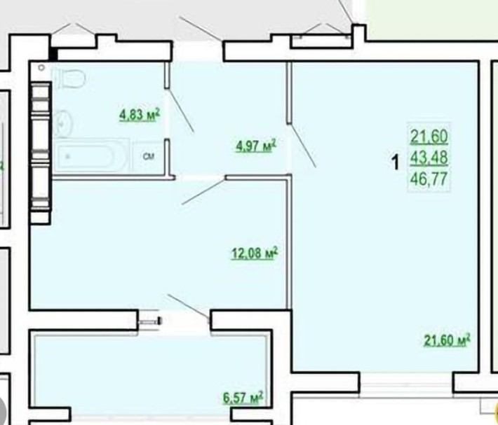 Квартира 1-комнатная 47м2 ЖК Сказка,Ул.Полтавский Шлях 184А корпус 9 - фото 1