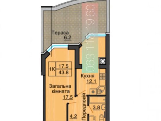 Без комісії продаж однокімнатної з терасою 44 м2 в Софія Резиденс Софиевская Борщаговка