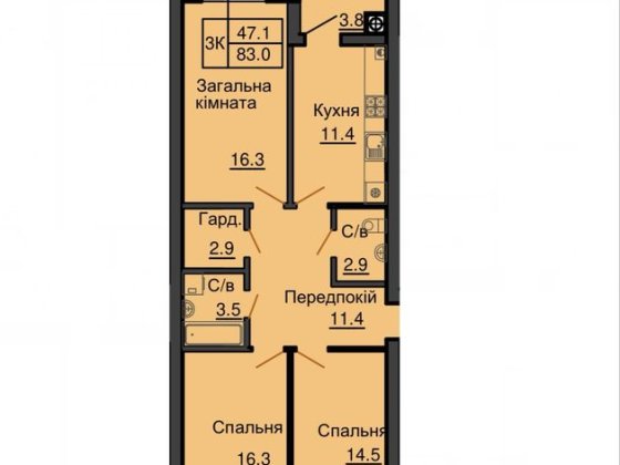 Продаж трикімнатної квартири 83 м2 в ЖК Софія Резиденс Софіївська Борщагівка