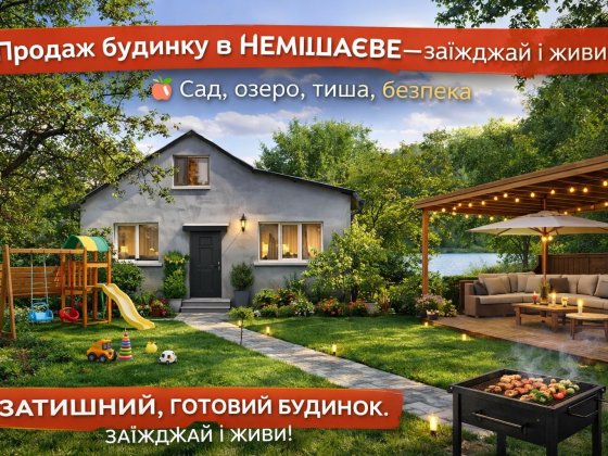Продаж будинку  в Немішаєве — заїжджай і живи! Сад,озеро,тиша,безпека Немешаево