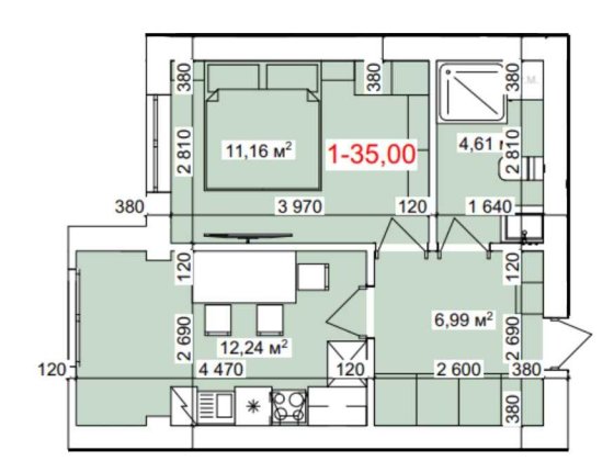 1 кім квартира ,35 м.кв в ЖК по вул.Лисенка, м.Коломия Коломия
