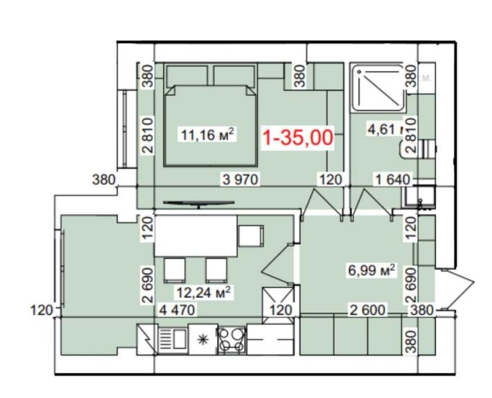 1 кім квартира ,35 м.кв в ЖК по вул.Лисенка, м.Коломия - фото 1