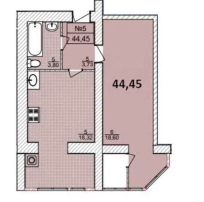 1-кімнатна квартира 44,5 м² у ЖК «Софія» новобудова 2 поверх - фото 1