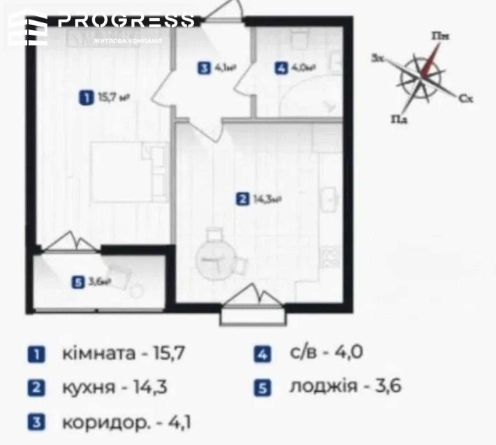 Здана 1кім. квартира  з чорновими роботами !БАМ! - фото 1