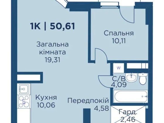 Продам простору однокімнатну квартиру з гардеробом в ЗДАНОМУ ЖК Lystopad Угорники