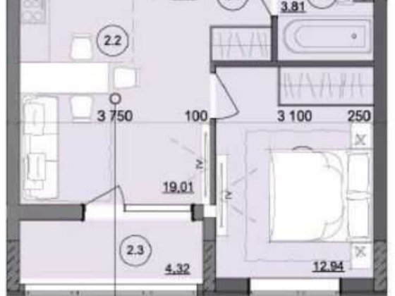 1-комнатная квартира 42 м² в новом доме, лучшая цена за метр 840уе Крыжановка