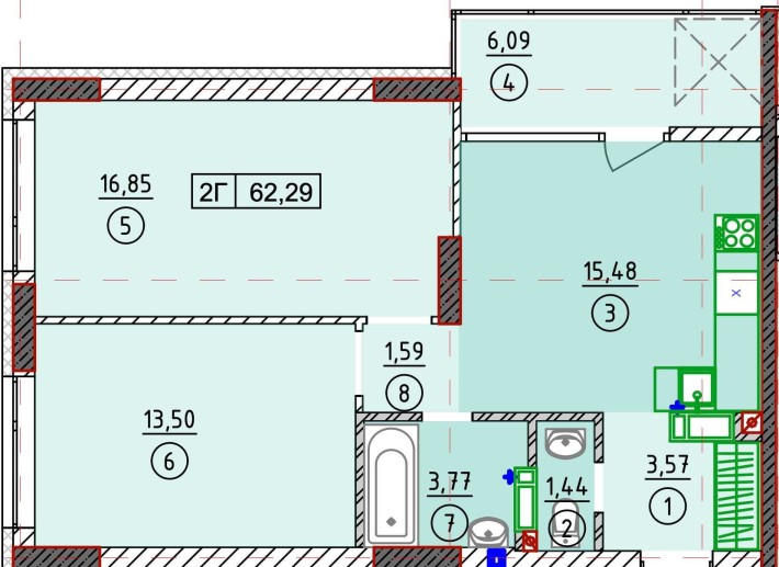 Євро 3к з розтермінуванням 12 міс! 62кв.м - фото 1