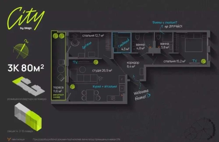 Продаж 3-кімнатної квартири в центрі міста, ЖК City by Blago - фото 1