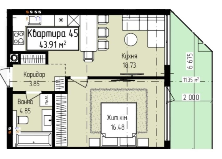 Продаж 1 кімн. квартири з газом та двориком, від забудовника Fly Town| - фото 1
