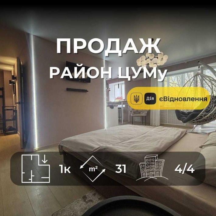 1 кімнатна квартира з дизайнерським ремонтом, меблями та технікою біля ЦУМу RB - фото 1