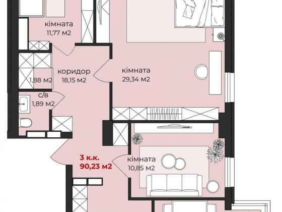 3 кімнатна квартира в новобудові в центрі міста