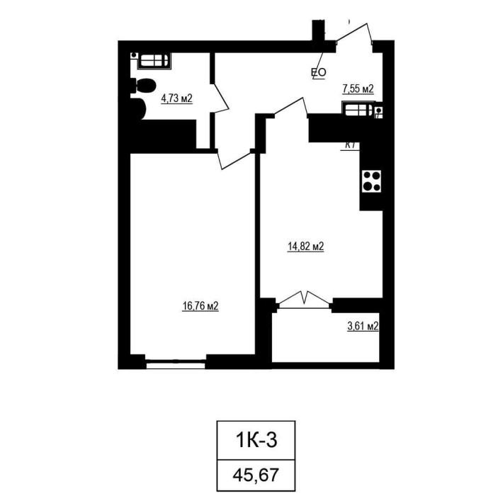 Квартира площею 45.67 м2. 9 поверх. ЖК «Щасливий Grand». Автономна котельня. Власний ТЦ - фото 1