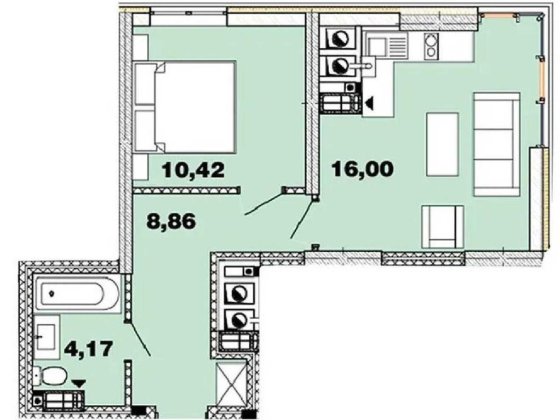 1К квартира в ЖК "Crystal Avenue".  38.44 м2. 2 поверх Петропавлівська Борщагівка