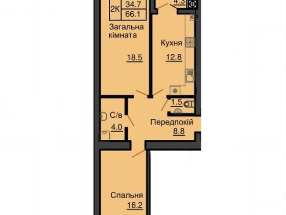 Продаж двокімнатної квартири 66.1 м2 в ЖК Софія Резиденс Софиевская Борщаговка