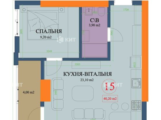 2к.40м2 Центр (м. Архитектора Бекетова, ЖК Куликовский)  127351 Харків