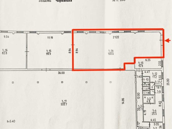 Капітальний склад 168,5 м² на закритій території із заїздом для вантажного транспорту Черкассы