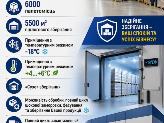 Оренда складу відповідальне зберігання (11000м²) палетне або підлогове Кропивницкий